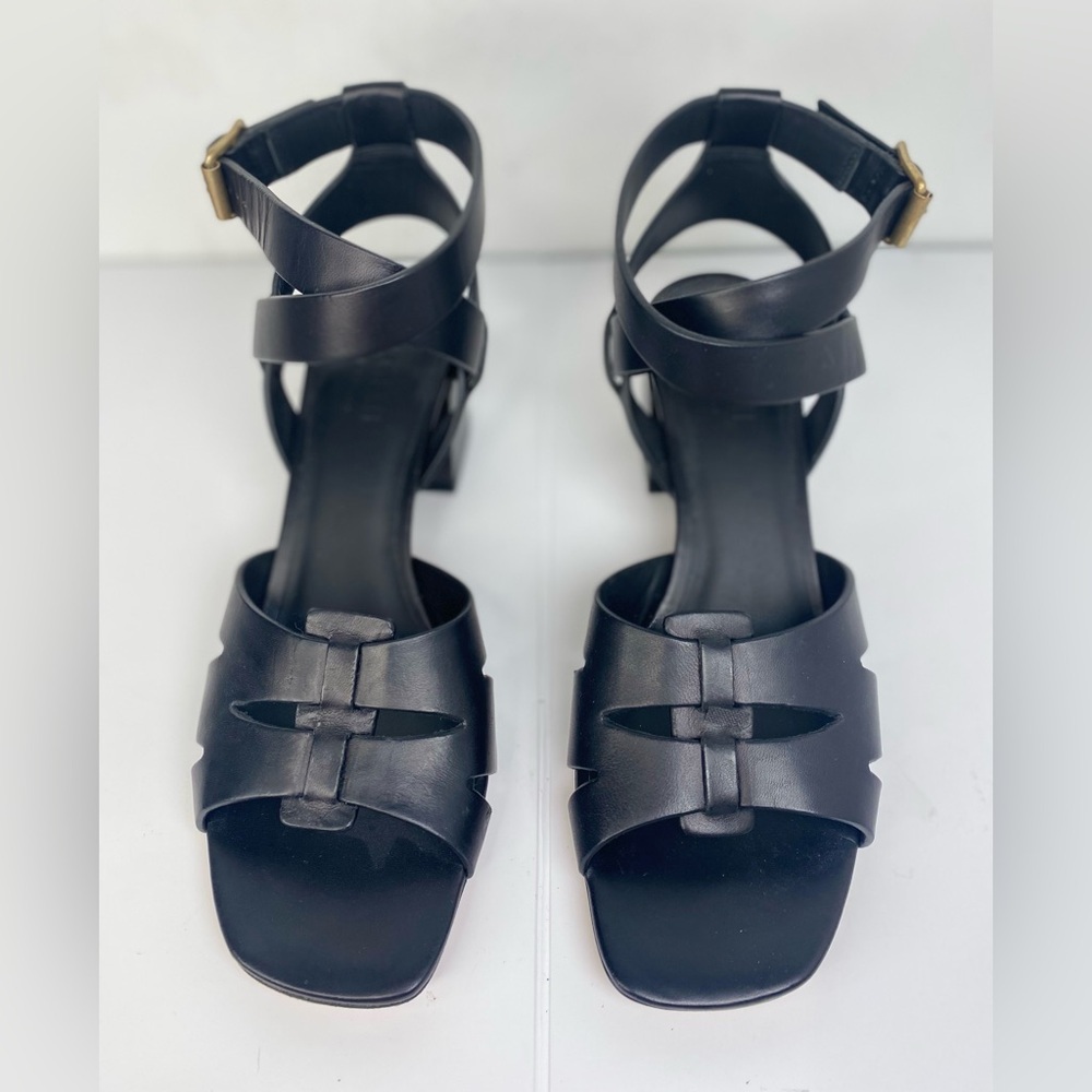 M Gemi Designer Black Women's Luxury Sandals with Gold Buckle Hardware